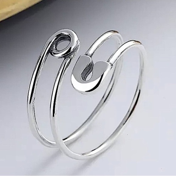 Sterling Silver Safety Pin Bangle Bracelet With Matching Ring - Picture 15 of 15